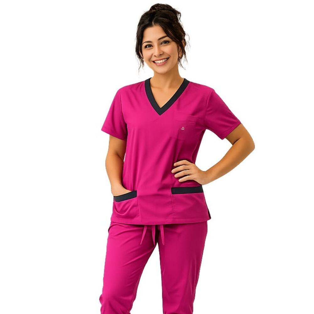 New York Laundry Medics Burgandy Shorts Sleeve Scrub Top, S